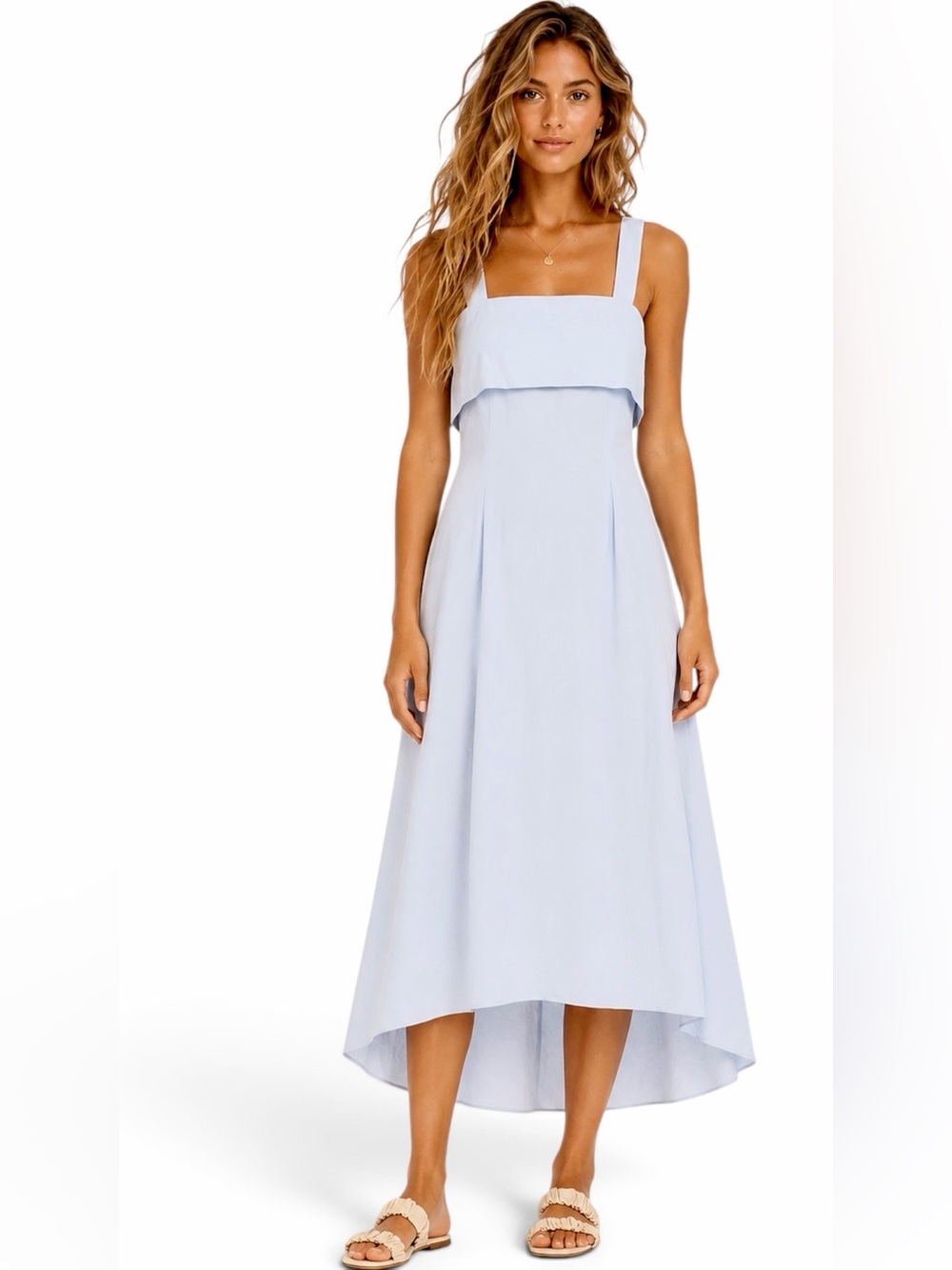 Theory – Flap Midi Dress – High-Low Square Neck Linen Blend – Breeze – Sz. 4